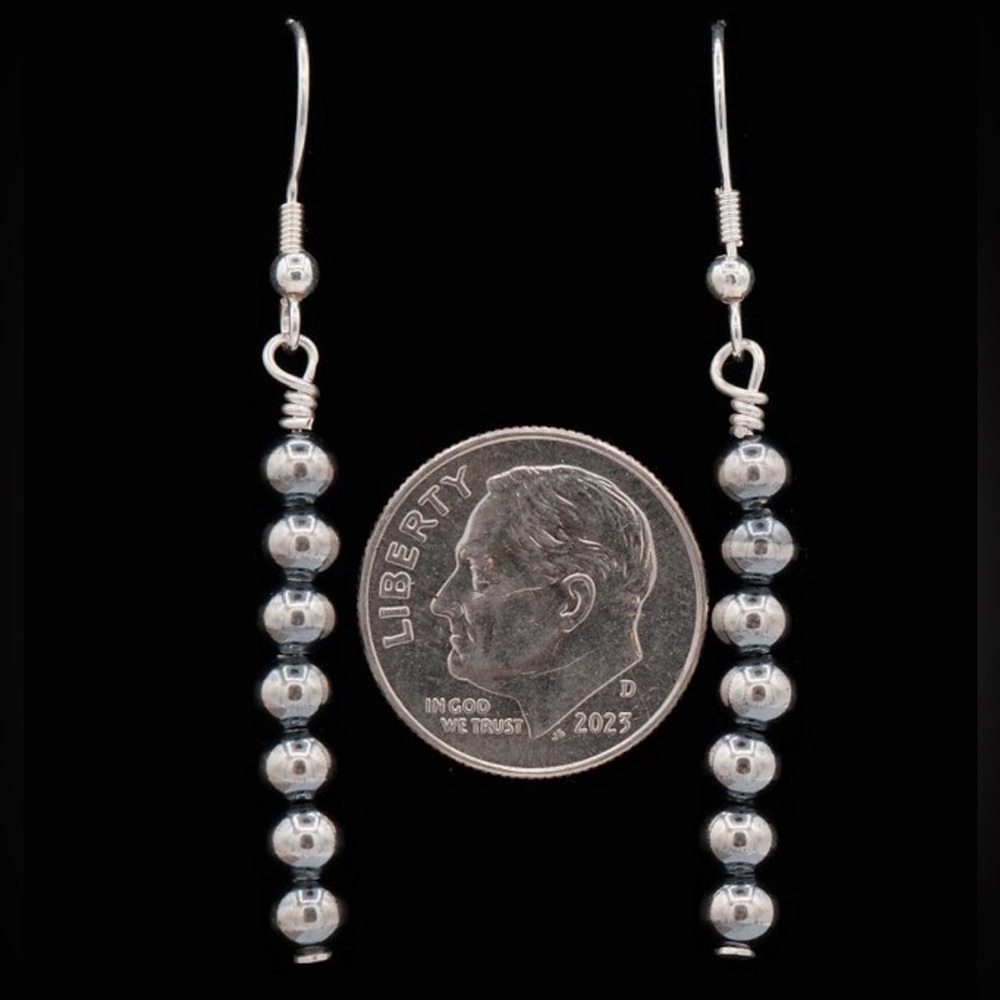 4mm Straight Dangle Navajo Silver Pearl Earrings